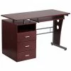 Emma+Oliver Emma And Oliver Mahogany Desk With Three Drawer Pedestal And Keyboard Tray
