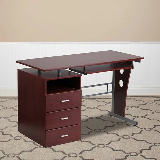 Emma+Oliver Emma and Oliver Mahogany Desk with Three Drawer Pedestal and Keyboard Tray Emma+Oliver Emma And Oliver Mahogany Desk With Three Drawer Pedestal And Keyboard Tray -Emma+Oliver shop unnamed file 6271