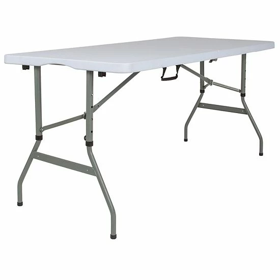 Emma+Oliver Emma And Oliver 5-Foot Height Adjustable Bi-Fold Granite White Plastic Folding Table With Handle 1 Emma+Oliver Emma And Oliver 5-Foot Height Adjustable Bi-Fold Granite White Plastic Folding Table With Handle