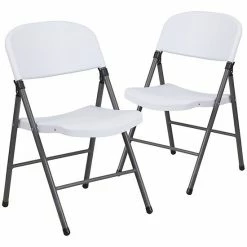 Emma+Oliver Emma And Oliver 2 Pack Granite White Plastic Folding Chair With Charcoal Frame