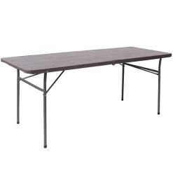 Emma+Oliver Emma And Oliver 6-Foot Bi-Fold Brown Wood Grain Plastic Folding Table With Carrying Handle