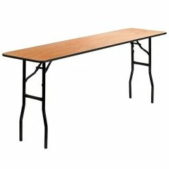 Emma+Oliver Emma And Oliver 6-Foot Rectangular Wood Folding Training / Seminar Table With Clear Coated Top