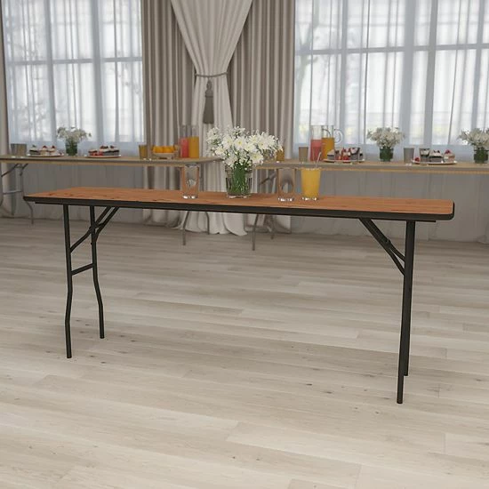 Emma+Oliver Emma And Oliver 6-Foot Rectangular Wood Folding Training / Seminar Table With Clear Coated Top 2 Emma+Oliver Emma And Oliver 6-Foot Rectangular Wood Folding Training / Seminar Table With Clear Coated Top - Image 2