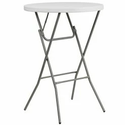 Emma+Oliver Emma And Oliver 2.6-Foot Round Granite White Plastic Bar Height Folding Event Table