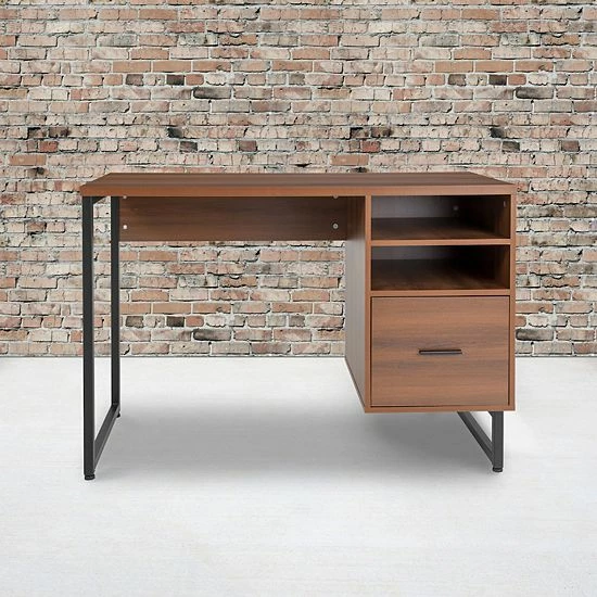 Emma+Oliver Emma And Oliver Two Shelf/File Drawer Computer Desk In Rustic Wood Grain Finish 2 Emma+Oliver Emma And Oliver Two Shelf/File Drawer Computer Desk In Rustic Wood Grain Finish - Image 2