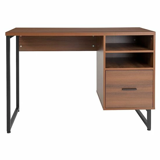 Emma+Oliver Emma And Oliver Two Shelf/File Drawer Computer Desk In Rustic Wood Grain Finish 3 Emma+Oliver Emma And Oliver Two Shelf/File Drawer Computer Desk In Rustic Wood Grain Finish - Image 3