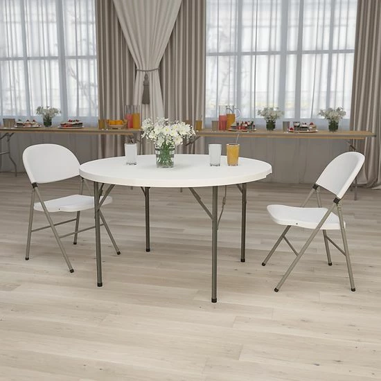 Emma+Oliver Emma And Oliver 4-Foot Round Granite White Plastic Folding Table - Banquet / Event Folding Table 2 Emma+Oliver Emma And Oliver 4-Foot Round Granite White Plastic Folding Table - Banquet / Event Folding Table - Image 2