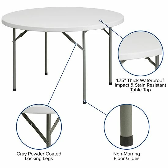 Emma+Oliver Emma And Oliver 4-Foot Round Granite White Plastic Folding Table - Banquet / Event Folding Table 3 Emma+Oliver Emma And Oliver 4-Foot Round Granite White Plastic Folding Table - Banquet / Event Folding Table - Image 3