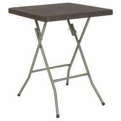 Emma+Oliver Emma And Oliver 1.95-Foot Square Brown Rattan Plastic Folding Table - Outdoor Event Table