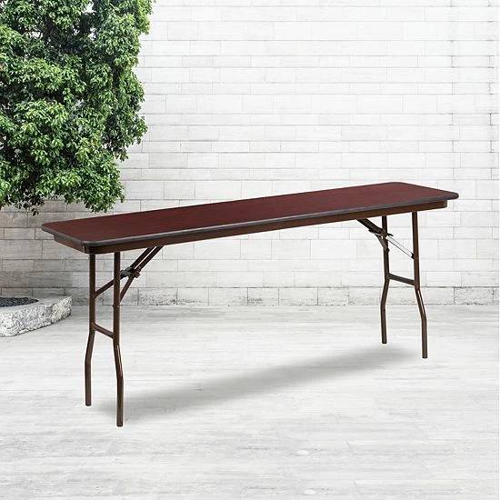 Emma+Oliver Emma And Oliver 6-Foot Mahogany Melamine Laminate Folding Training/Seminar Table - Event Table 2 Emma+Oliver Emma And Oliver 6-Foot Mahogany Melamine Laminate Folding Training/Seminar Table - Event Table - Image 2