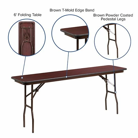 Emma+Oliver Emma And Oliver 6-Foot Mahogany Melamine Laminate Folding Training/Seminar Table - Event Table 3 Emma+Oliver Emma And Oliver 6-Foot Mahogany Melamine Laminate Folding Training/Seminar Table - Event Table - Image 3