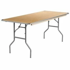 Emma+Oliver Emma And Oliver 6-Foot Rectangular Birchwood Folding Banquet Table With Corner Guards