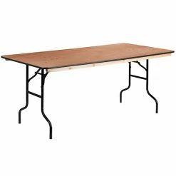Emma+Oliver Emma And Oliver 6-Foot Rectangular Wood Folding Banquet Table With Clear Coated Finished Top