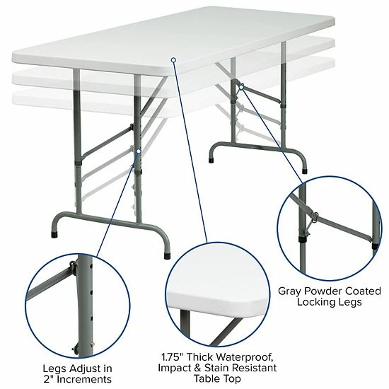 Emma+Oliver Emma And Oliver 6-Foot Height Adjustable Granite White Plastic Folding Event Table 3 Emma+Oliver Emma And Oliver 6-Foot Height Adjustable Granite White Plastic Folding Event Table - Image 3