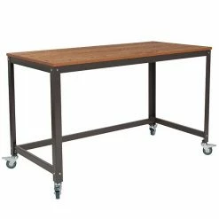 Emma+Oliver Emma And Oliver Mobile Computer Table Desk In Brown Oak Wood Grain Finish