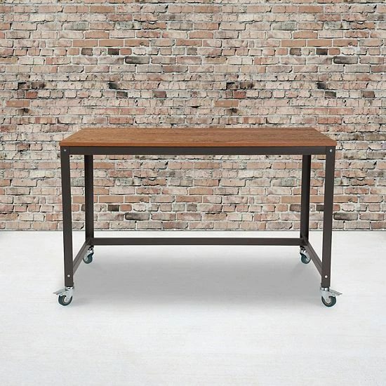 Emma+Oliver Emma And Oliver Mobile Computer Table Desk In Brown Oak Wood Grain Finish 2 Emma+Oliver Emma And Oliver Mobile Computer Table Desk In Brown Oak Wood Grain Finish - Image 2