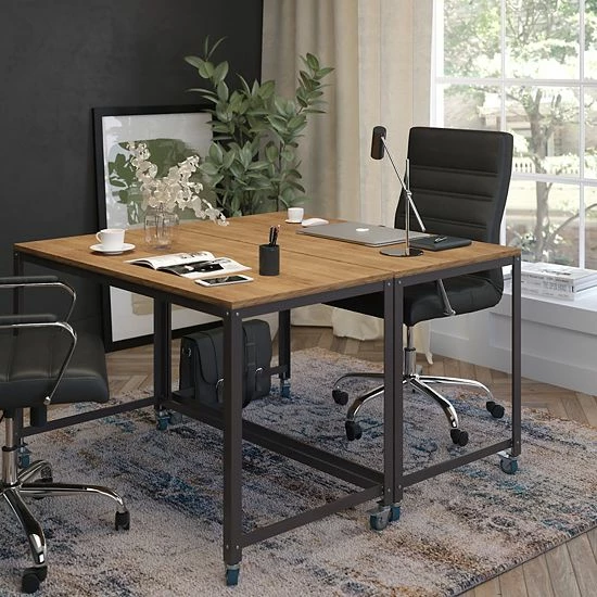 Emma+Oliver Emma And Oliver Mobile Computer Table Desk In Brown Oak Wood Grain Finish 3 Emma+Oliver Emma And Oliver Mobile Computer Table Desk In Brown Oak Wood Grain Finish - Image 3