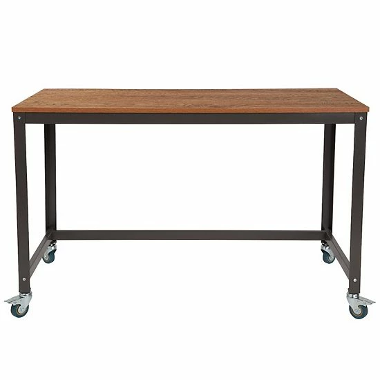Emma+Oliver Emma And Oliver Mobile Computer Table Desk In Brown Oak Wood Grain Finish 4 Emma+Oliver Emma And Oliver Mobile Computer Table Desk In Brown Oak Wood Grain Finish - Image 4