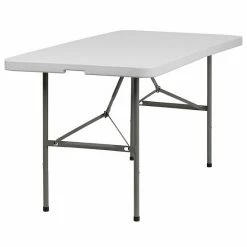 Emma+Oliver Emma And Oliver 5-Foot Bi-Fold Granite White Plastic Folding Table With Handle - Event Table