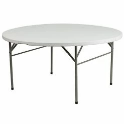 Emma+Oliver Emma And Oliver 5-Foot Round Bi-Fold Granite White Plastic Folding Table With Carrying Handle