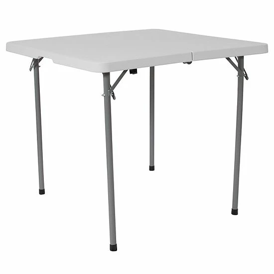 Emma+Oliver Emma And Oliver 2.79-Foot Square Bi-Fold Granite White Plastic Folding Table W/ Carrying Handle 1 Emma+Oliver Emma And Oliver 2.79-Foot Square Bi-Fold Granite White Plastic Folding Table W/ Carrying Handle