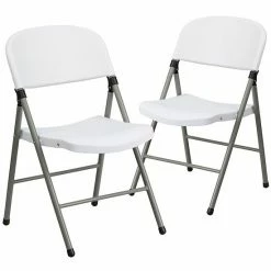 Emma+Oliver Emma And Oliver 2 Pack Commercial White Plastic Event Party Rental Folding Chair
