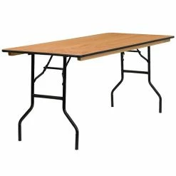 Emma+Oliver Emma And Oliver 6-Foot Rectangular Wood Folding Banquet Table With Clear Coated Finished Top