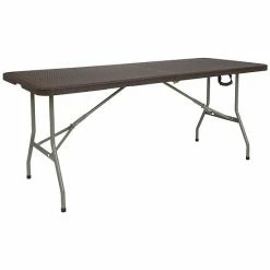 Emma+Oliver Emma And Oliver 6-Foot Bi-Fold Brown Rattan Plastic Folding Table With Handle - Event Table
