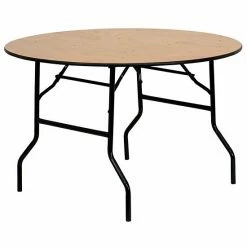 Emma+Oliver Emma And Oliver 4-Foot Round Wood Folding Banquet Table With Clear Coated Finished Top