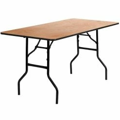 Emma+Oliver Emma And Oliver 5-Foot Rectangular Wood Folding Banquet Table With Clear Coated Finished Top
