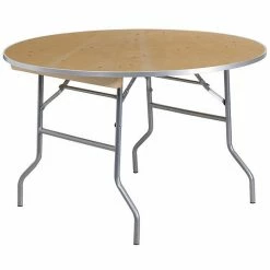 Emma+Oliver Emma And Oliver 4-Foot Round HEAVY DUTY Birchwood Folding Banquet Table With METAL Edges