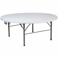 Emma+Oliver Emma And Oliver 5.89-Foot Round Bi-Fold Granite White Plastic Banquet Folding Table With Handle