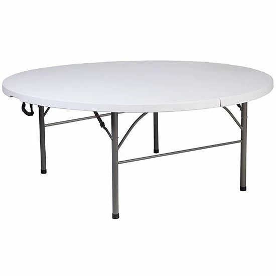 Emma+Oliver Emma And Oliver 5.89-Foot Round Bi-Fold Granite White Plastic Banquet Folding Table With Handle 1 Emma+Oliver Emma And Oliver 5.89-Foot Round Bi-Fold Granite White Plastic Banquet Folding Table With Handle