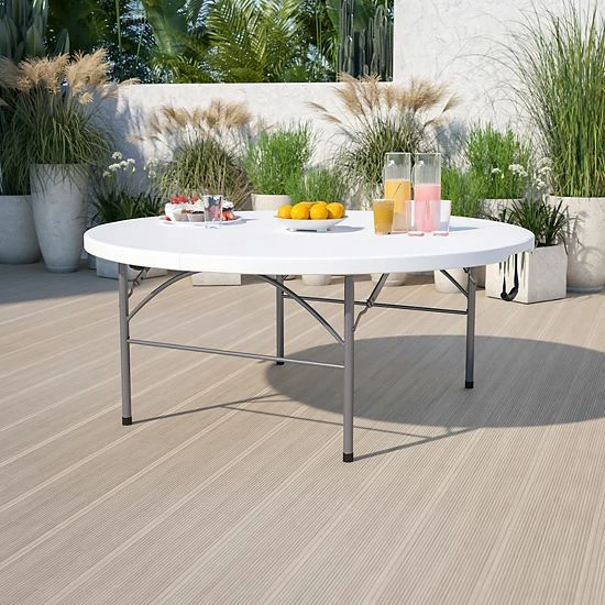 Emma+Oliver Emma And Oliver 5.89-Foot Round Bi-Fold Granite White Plastic Banquet Folding Table With Handle 2 Emma+Oliver Emma And Oliver 5.89-Foot Round Bi-Fold Granite White Plastic Banquet Folding Table With Handle - Image 2