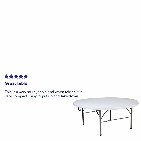 Emma+Oliver Emma And Oliver 5.89-Foot Round Bi-Fold Granite White Plastic Banquet Folding Table With Handle 4 Emma+Oliver Emma And Oliver 5.89-Foot Round Bi-Fold Granite White Plastic Banquet Folding Table With Handle - Image 4