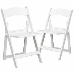 Emma+Oliver Emma And Oliver 2 Pack White Resin Slatted Party & Rental Folding Chair Indoor Outdoor