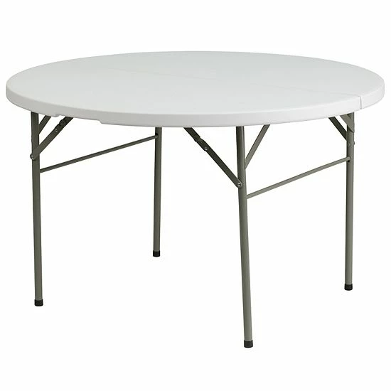 Emma+Oliver Emma And Oliver 4-Foot Round Bi-Fold Granite White Plastic Event Folding Table With Handle 1 Emma+Oliver Emma And Oliver 4-Foot Round Bi-Fold Granite White Plastic Event Folding Table With Handle
