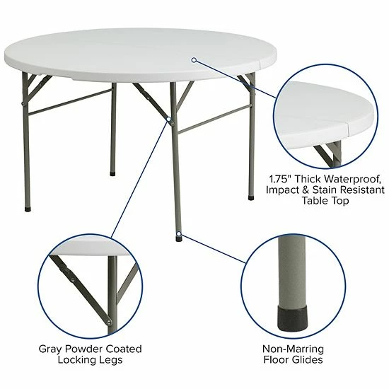 Emma+Oliver Emma And Oliver 4-Foot Round Bi-Fold Granite White Plastic Event Folding Table With Handle 3 Emma+Oliver Emma And Oliver 4-Foot Round Bi-Fold Granite White Plastic Event Folding Table With Handle - Image 3