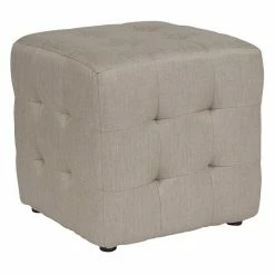 Emma+Oliver Emma And Oliver Grid Tufted Upholstered Cube Ottoman Pouf In Dark Gray Fabric