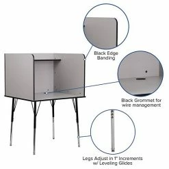 Emma+Oliver Emma And Oliver Stand-Alone Study Carrel With Height Adjustable Legs - Oak Finish Nebula Grey -Emma+Oliver shop unnamed file 6563