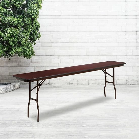 Emma+Oliver Emma And Oliver 8-Foot Mahogany Melamine Laminate Folding Training/Seminar Table - Event Table 2 Emma+Oliver Emma And Oliver 8-Foot Mahogany Melamine Laminate Folding Training/Seminar Table - Event Table - Image 2