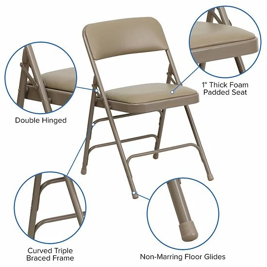 Emma+Oliver Emma and Oliver 4 Pack Curved Triple Braced Black Vinyl Metal Folding Chair Beige Vinylbeige Frame Emma+Oliver Emma And Oliver 4 Pack Curved Triple Braced Black Vinyl Metal Folding Chair Beige Vinylbeige Frame -Emma+Oliver shop unnamed file 6579