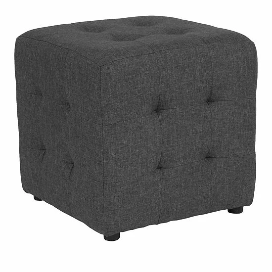 Emma+Oliver Emma And Oliver Grid Tufted Upholstered Cube Ottoman Pouf In Dark Gray Fabric 4 Emma+Oliver Emma And Oliver Grid Tufted Upholstered Cube Ottoman Pouf In Dark Gray Fabric - Image 4
