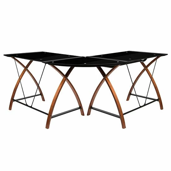 Emma+Oliver Emma And Oliver Glass L-Shape Desk With Pull-Out Keyboard Tray Black 5 Emma+Oliver Emma And Oliver Glass L-Shape Desk With Pull-Out Keyboard Tray Black - Image 5