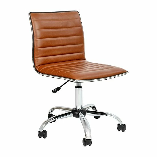 Emma+Oliver Emma And Oliver Low Back Designer Armless Light Gray Ribbed Swivel Task Office Chair Brown Vinylblack Frame 1 Emma+Oliver Emma And Oliver Low Back Designer Armless Light Gray Ribbed Swivel Task Office Chair Brown Vinylblack Frame