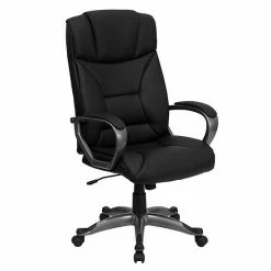 Emma+Oliver Emma And Oliver High Back Black LeatherSoft Executive Swivel Office Chair With Lip Edge Base