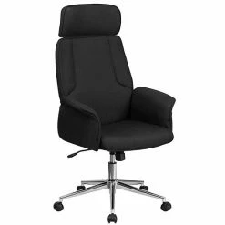 Emma+Oliver Emma And Oliver High Back Blue Fabric Swivel Office Chair Fully Upholstered Arms Black