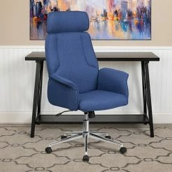 Alternative view of Emma+Oliver Emma And Oliver High Back Blue Fabric Swivel Office Chair Fully Upholstered Arms Black