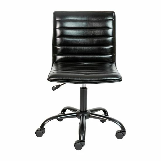 Emma+Oliver Emma And Oliver Low Back Designer Armless Light Gray Ribbed Swivel Task Office Chair Brown Vinylblack Frame 4 Emma+Oliver Emma And Oliver Low Back Designer Armless Light Gray Ribbed Swivel Task Office Chair Brown Vinylblack Frame - Image 4