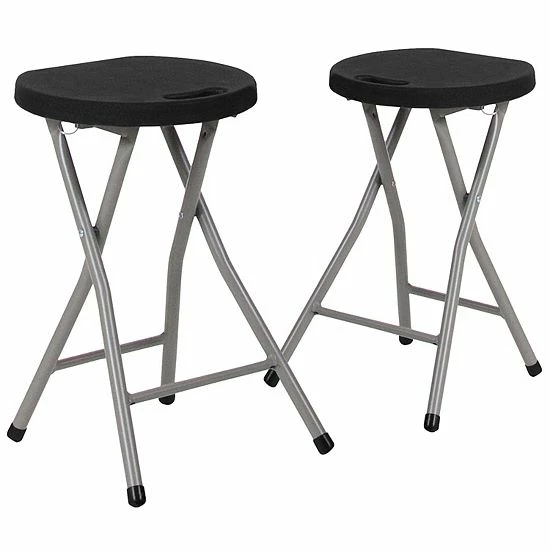 Emma+Oliver Emma And Oliver 2 Pack Foldable Portable Stool With Black Plastic Seat And Titanium Gray Frame 1 Emma+Oliver Emma And Oliver 2 Pack Foldable Portable Stool With Black Plastic Seat And Titanium Gray Frame
